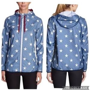 Eddie Bauer Women Star Print Momentum Light Windbreaker Jacket Hood UPF 50 Large